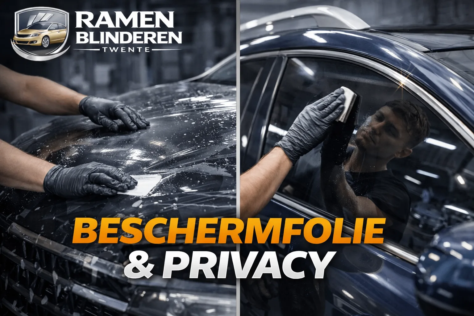 Montage van beschermfolie en auto ruiten tinten in werkplaats Twente