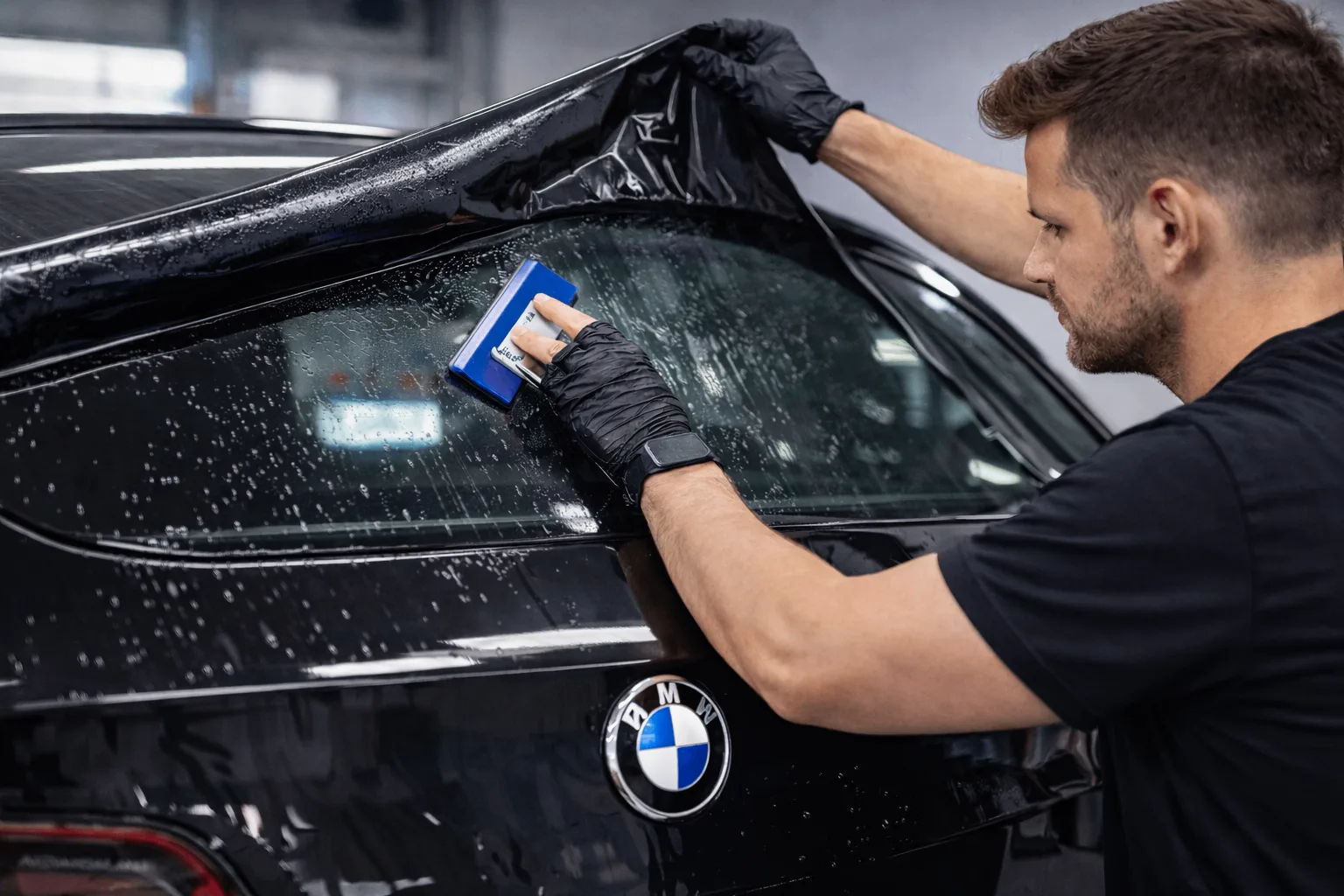 BMW ruiten tinten in de werkplaats in Twente