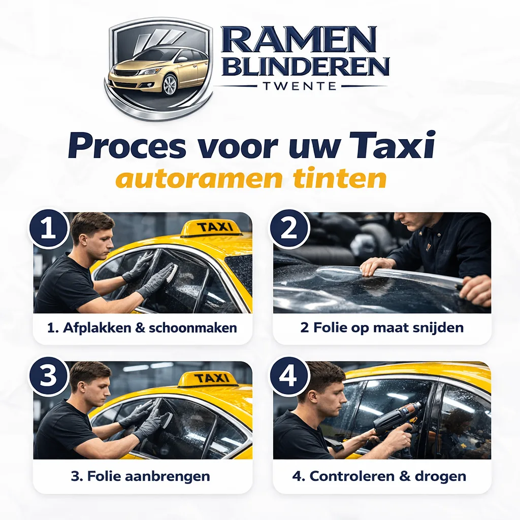 Proces van auto ramen tinten bij een taxi in Twente